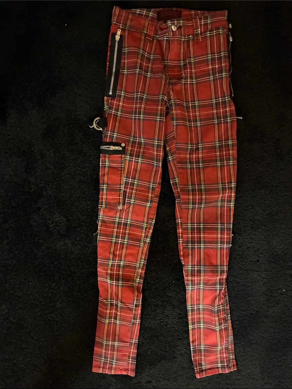 Tripp NYC Red Plaid Cargo Pants with Black Straps size 25 - Picture 5 of 6